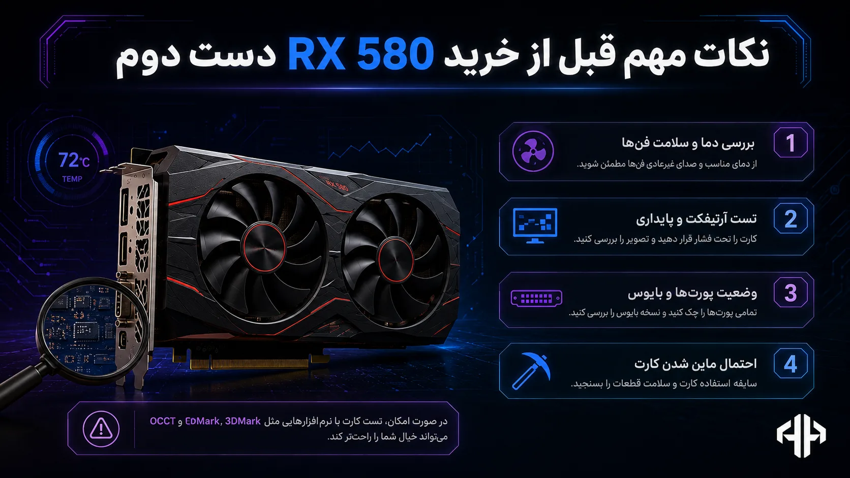تست سلامت کارت گرافیک RX 580 دست دوم و ماین شده