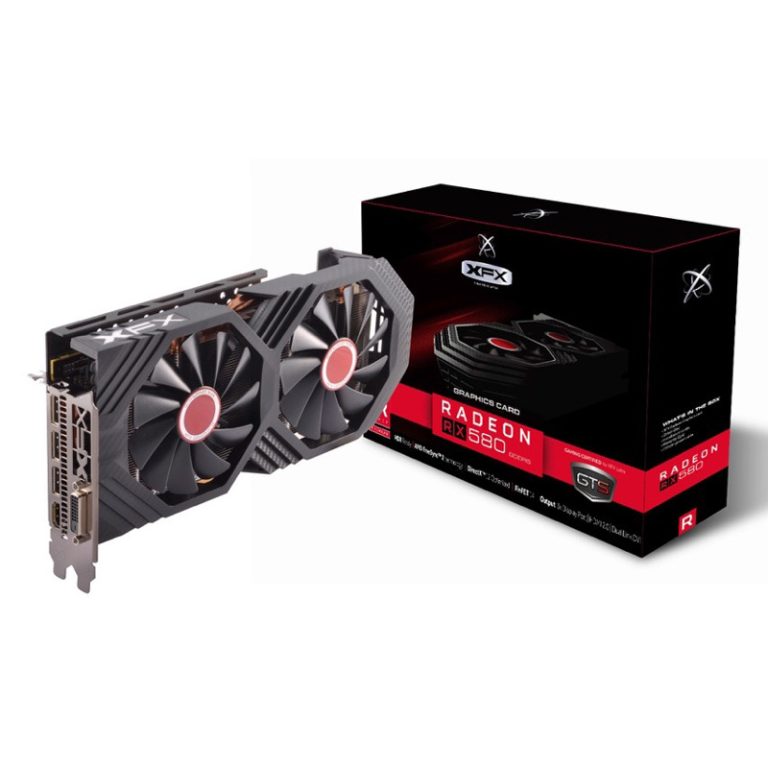 کارت گرافیک XFX RX 580 8GB با دو فن و خروجی‌های DisplayPort، HDMI و DVI