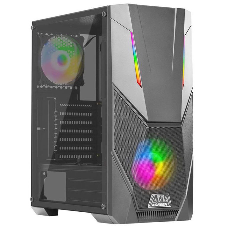 کیس کامپیوتر گرین Aria با نورپردازی RGB و طراحی Mid Tower